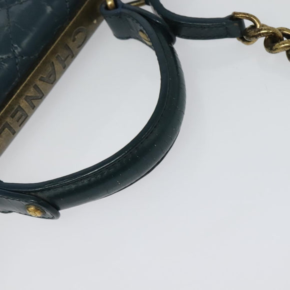 CHANEL Matelasse Chain Shoulder Bag Leather 2way Green Gold CC Auth 125767