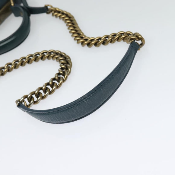 CHANEL Matelasse Chain Shoulder Bag Leather 2way Green Gold CC Auth 125767