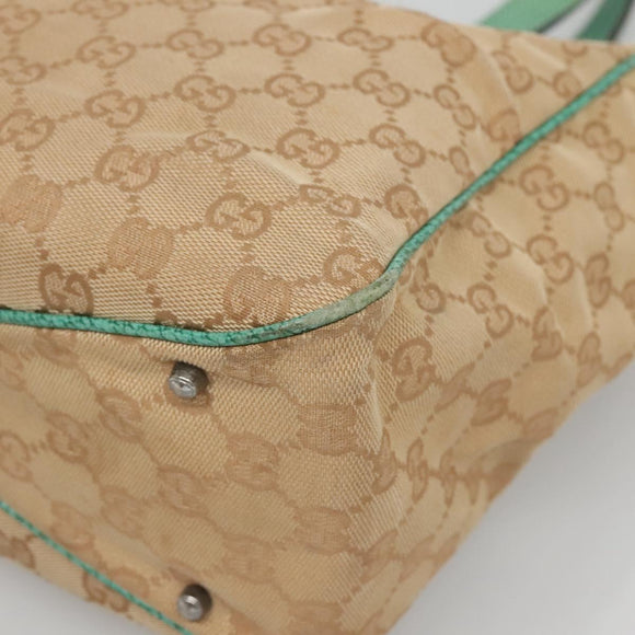 GUCCI GG Canvas Tote Bag Beige Green Silver 113017 Auth 125798