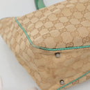 GUCCI GG Canvas Tote Bag Beige Green Silver 113017 Auth 125798-14