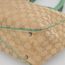 GUCCI GG Canvas Tote Bag Beige Green Silver 113017 Auth 125798-15
