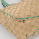 GUCCI GG Canvas Tote Bag Beige Green Silver 113017 Auth 125798-16