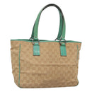 GUCCI GG Canvas Tote Bag Beige Green Silver 113017 Auth 125798-1