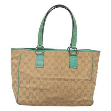 GUCCI GG Canvas Tote Bag Beige Green Silver 113017 Auth 125798 - 0