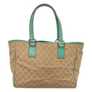 GUCCI GG Canvas Tote Bag Beige Green Silver 113017 Auth 125798-2