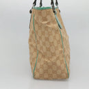 GUCCI GG Canvas Tote Bag Beige Green Silver 113017 Auth 125798-3