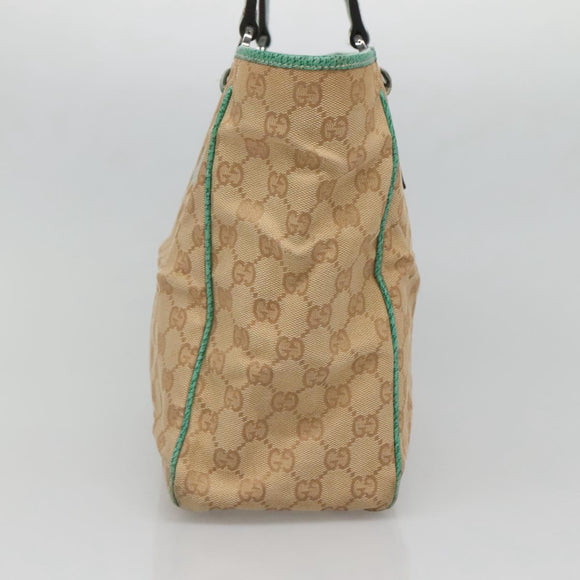GUCCI GG Canvas Tote Bag Beige Green Silver 113017 Auth 125798