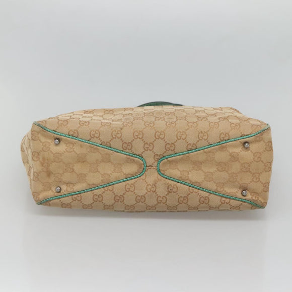 GUCCI GG Canvas Tote Bag Beige Green Silver 113017 Auth 125798