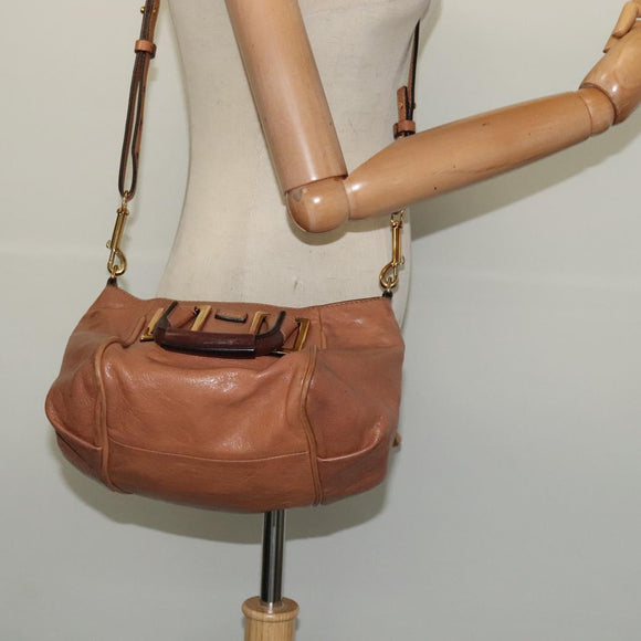 Chloe Etel Hand Bag Leather 2way Brown Gold Auth 125800