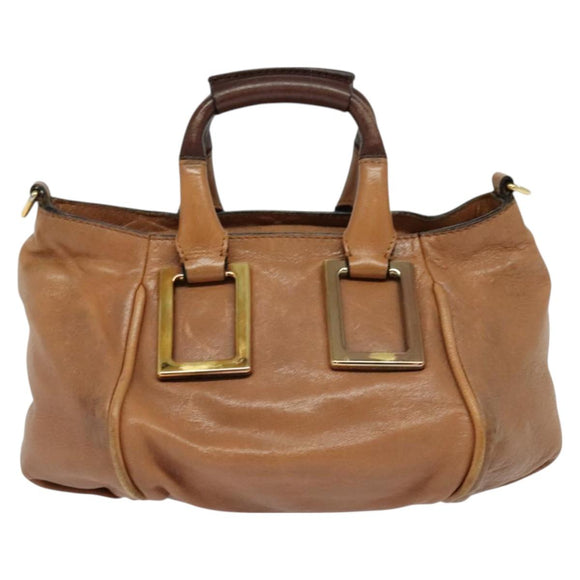 Chloe Etel Hand Bag Leather 2way Brown Gold Auth 125800
