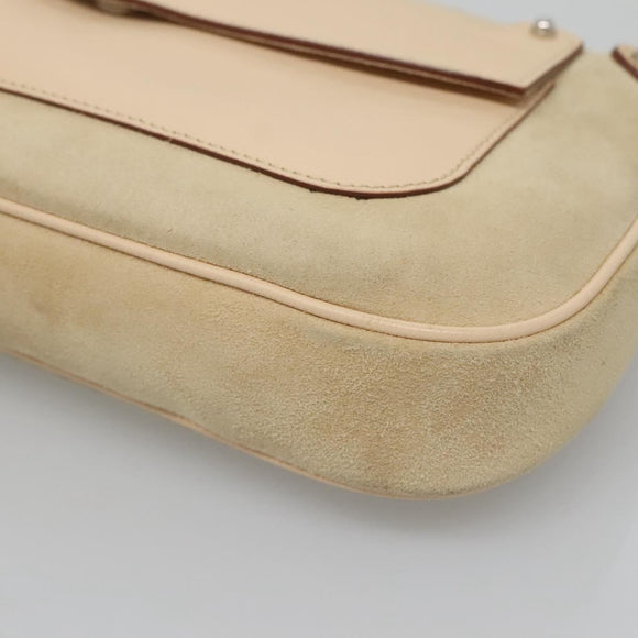 Salvatore Ferragamo Gancini Shoulder Bag Suede Beige Silver Auth 125811