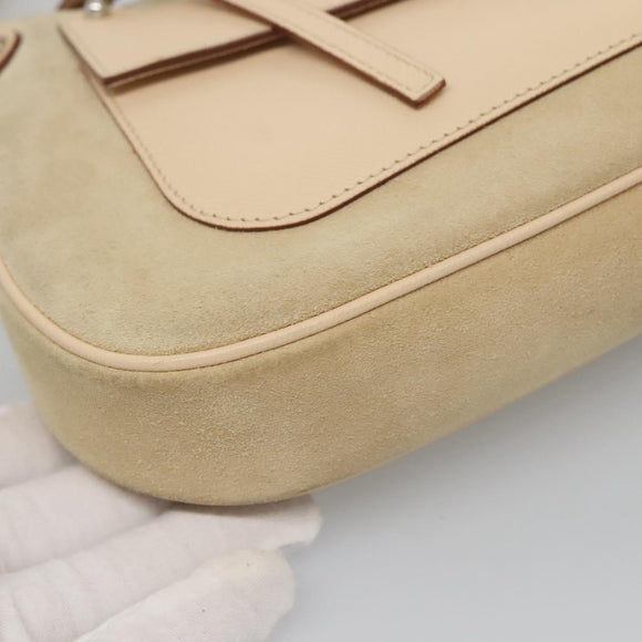 Salvatore Ferragamo Gancini Shoulder Bag Suede Beige Silver Auth 125811