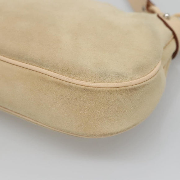 Salvatore Ferragamo Gancini Shoulder Bag Suede Beige Silver Auth 125811
