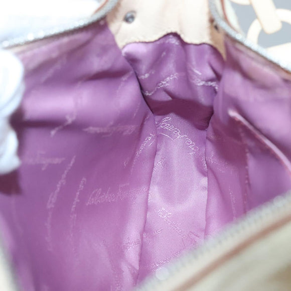 Salvatore Ferragamo Gancini Shoulder Bag Suede Beige Silver Auth 125811