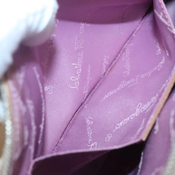 Salvatore Ferragamo Gancini Shoulder Bag Suede Beige Silver Auth 125811