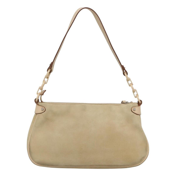 Salvatore Ferragamo Gancini Shoulder Bag Suede Beige Silver Auth 125811