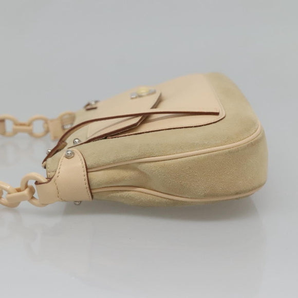 Salvatore Ferragamo Gancini Shoulder Bag Suede Beige Silver Auth 125811