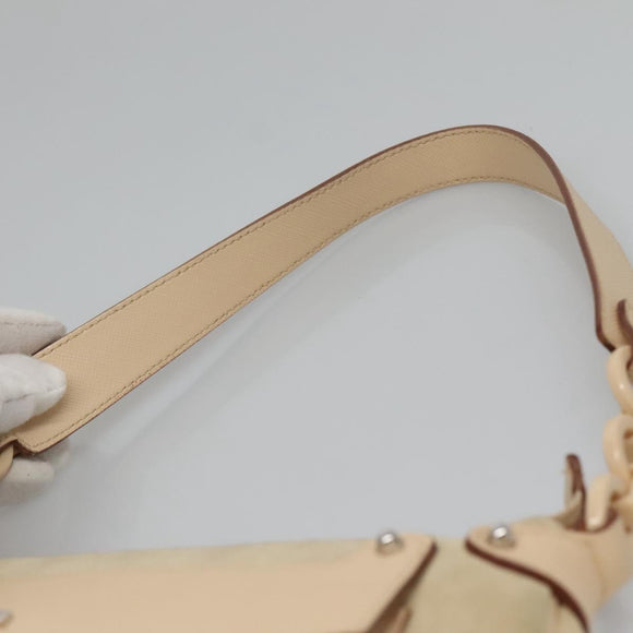 Salvatore Ferragamo Gancini Shoulder Bag Suede Beige Silver Auth 125811