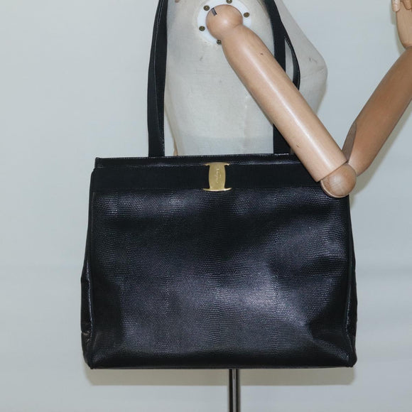 Salvatore Ferragamo Tote Bag Leather Black Gold Auth 125813