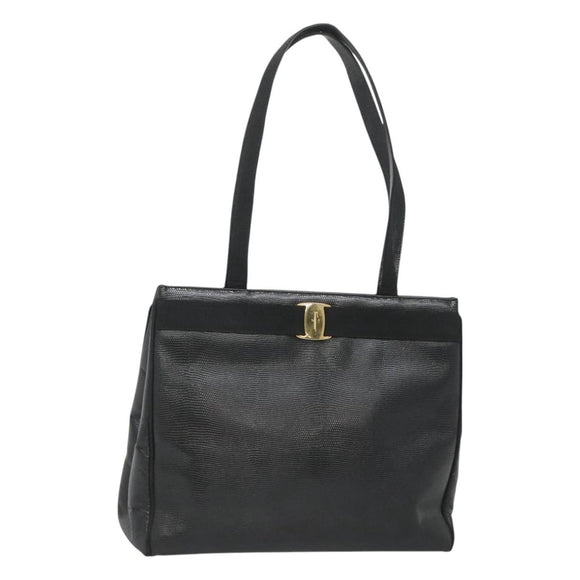 Salvatore Ferragamo Tote Bag Leather Black Gold Auth 125813