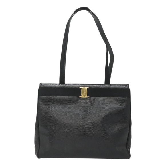 Salvatore Ferragamo Tote Bag Leather Black Gold Auth 125813