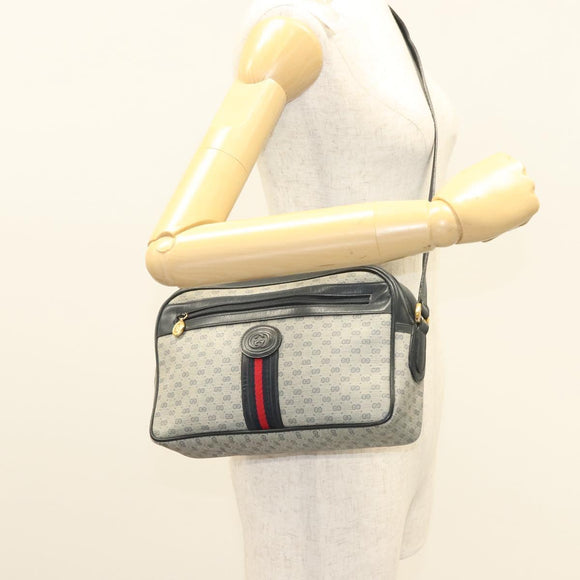 GUCCI Micro GG Supreme Sherry Line Clutch Bag PVC Navy Gold Auth 125818