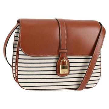 CELINE Shoulder Bag Canvas Leather Brown Gold Auth 125821M