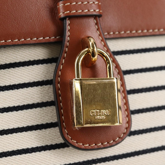 CELINE Shoulder Bag Canvas Leather Brown Gold Auth 125821M