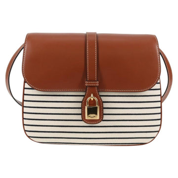 CELINE Shoulder Bag Canvas Leather Brown Gold Auth 125821M - 0