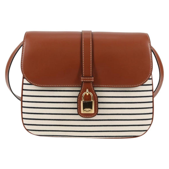 CELINE Shoulder Bag Canvas Leather Brown Gold Auth 125821M