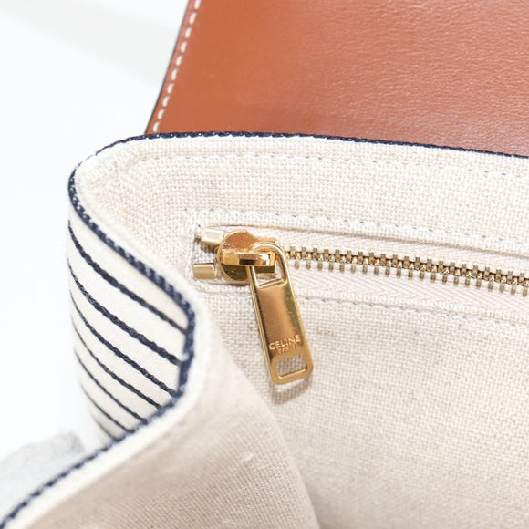 CELINE Shoulder Bag Canvas Leather Brown Gold Auth 125821M