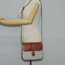 CELINE Shoulder Bag Canvas Leather Brown Gold Auth 125821M-23