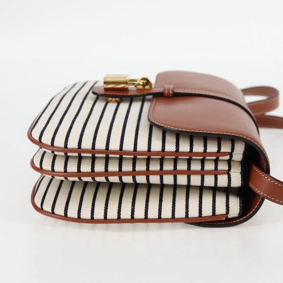 CELINE Shoulder Bag Canvas Leather Brown Gold Auth 125821M