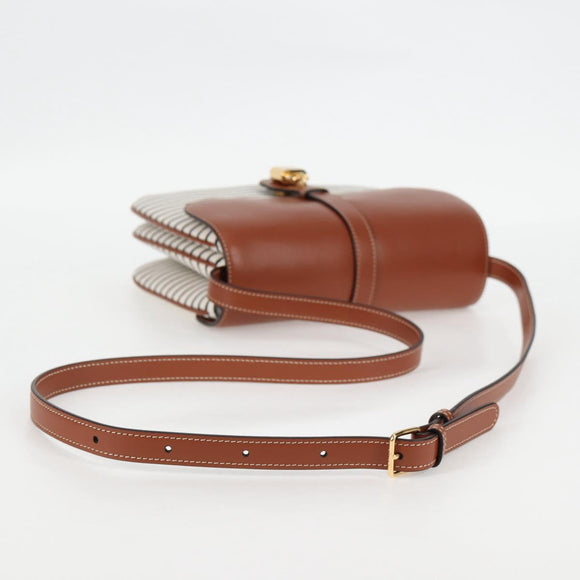 CELINE Shoulder Bag Canvas Leather Brown Gold Auth 125821M