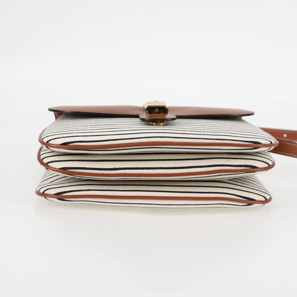 CELINE Shoulder Bag Canvas Leather Brown Gold Auth 125821M