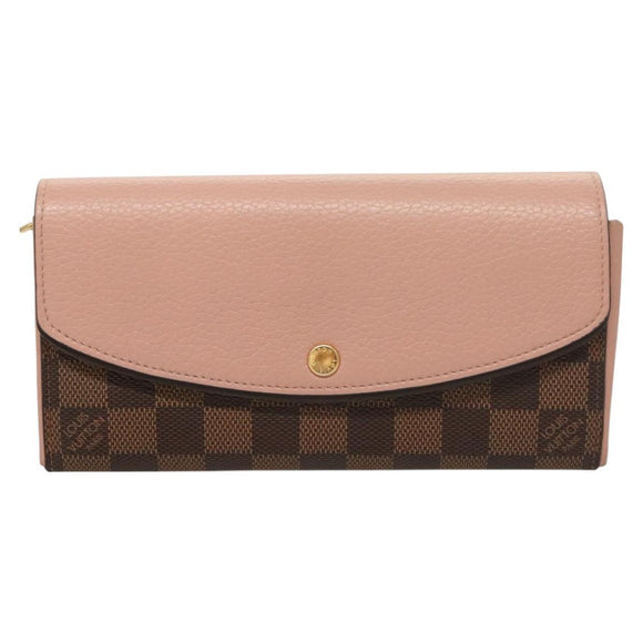 LOUIS VUITTON Damier Ebene Portofeuil Normandy Wallet Pink N61262 LV Auth 125844