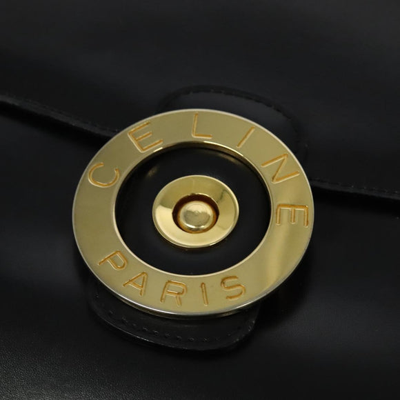 CELINE Hand Bag Leather 2way Black Gold Auth 125900