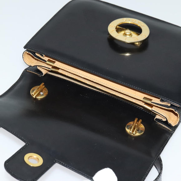 CELINE Hand Bag Leather 2way Black Gold Auth 125900