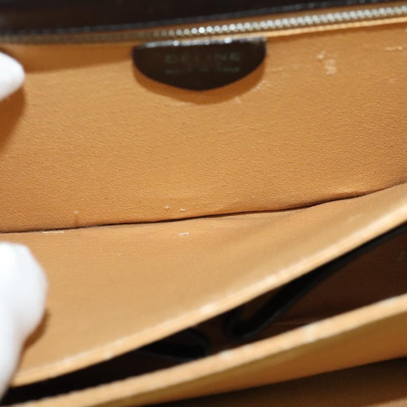 CELINE Hand Bag Leather 2way Black Gold Auth 125900