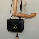 CELINE Hand Bag Leather 2way Black Gold Auth 125900-25