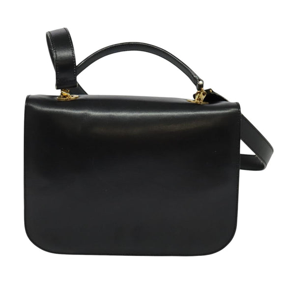 CELINE Hand Bag Leather 2way Black Gold Auth 125900