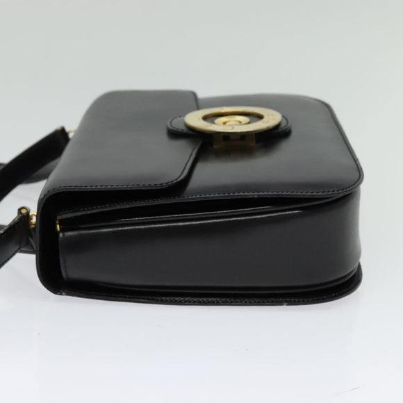 CELINE Hand Bag Leather 2way Black Gold Auth 125900