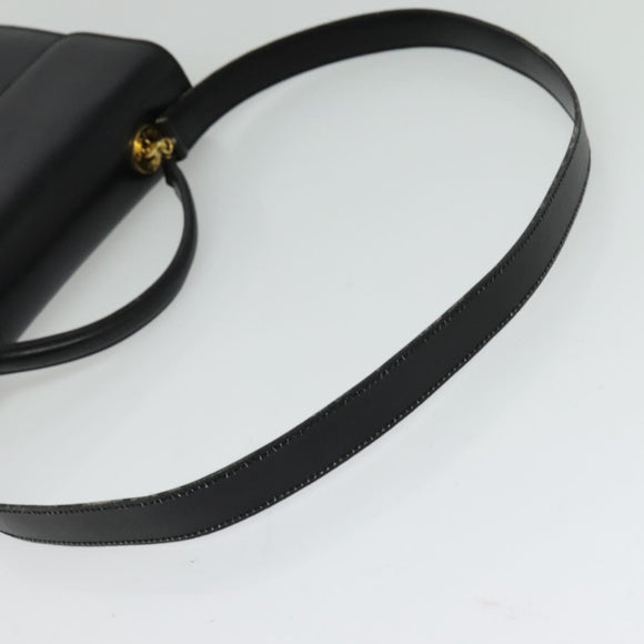 CELINE Hand Bag Leather 2way Black Gold Auth 125900