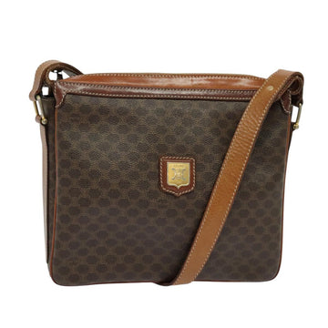 CELINE Macadam Canvas Shoulder Bag PVC Leather Brown Gold Auth 125902