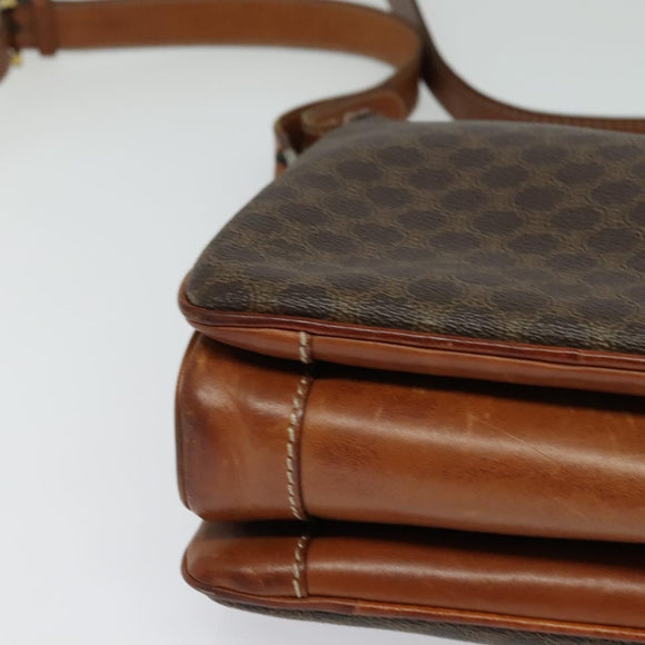 CELINE Macadam Canvas Shoulder Bag PVC Leather Brown Gold Auth 125902