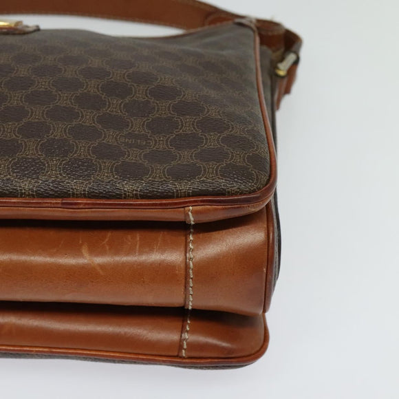 CELINE Macadam Canvas Shoulder Bag PVC Leather Brown Gold Auth 125902
