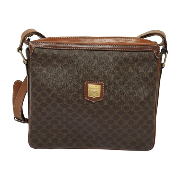 CELINE Macadam Canvas Shoulder Bag PVC Leather Brown Gold Auth 125902