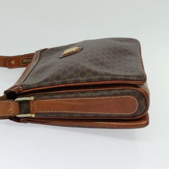 CELINE Macadam Canvas Shoulder Bag PVC Leather Brown Gold Auth 125902