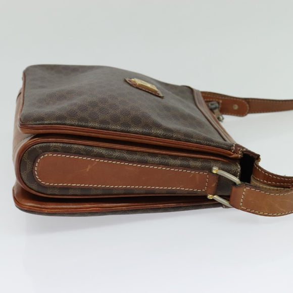 CELINE Macadam Canvas Shoulder Bag PVC Leather Brown Gold Auth 125902