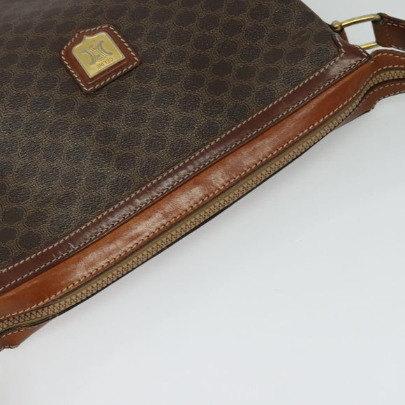 CELINE Macadam Canvas Shoulder Bag PVC Leather Brown Gold Auth 125902